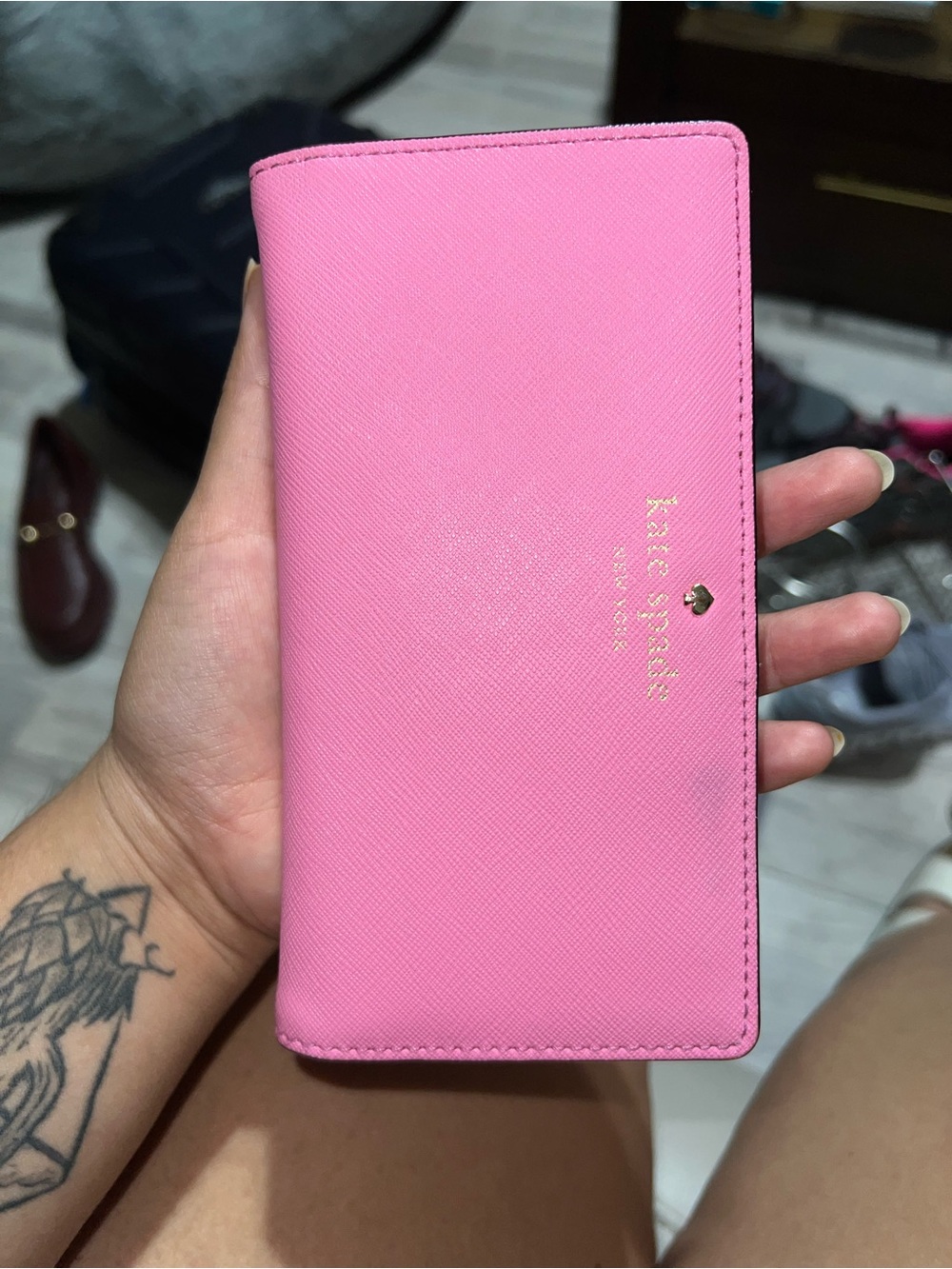 kate spade Hot Pink Saffiano Continental Wallet with Gold Logo